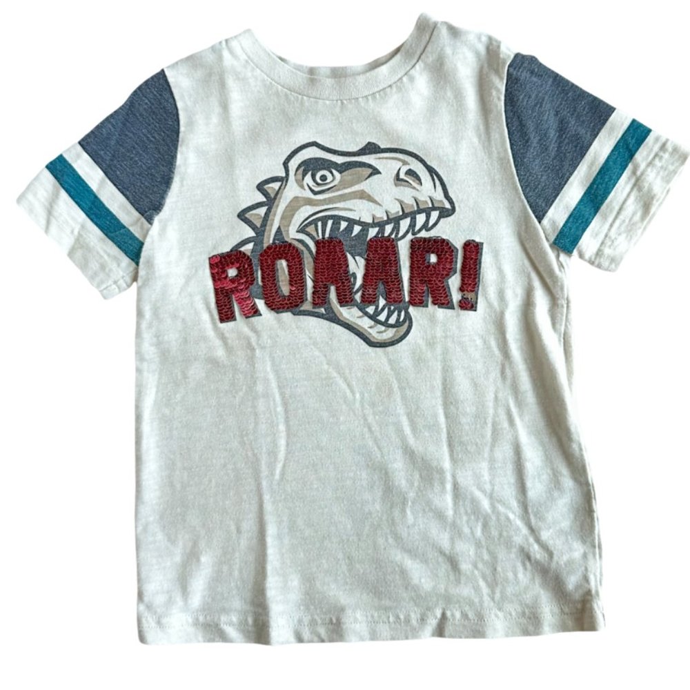Garanimals Boys Sz 4 Dinosaur Sequin shirt Varsity Stripes